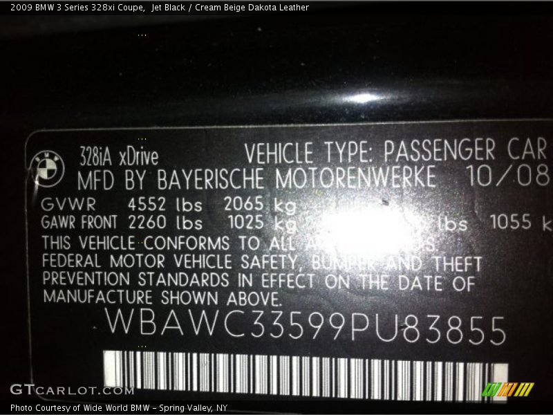 Jet Black / Cream Beige Dakota Leather 2009 BMW 3 Series 328xi Coupe
