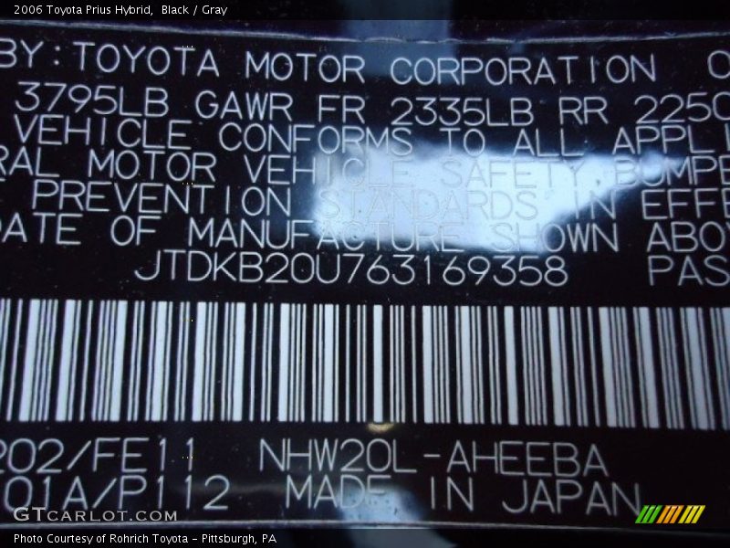 Black / Gray 2006 Toyota Prius Hybrid