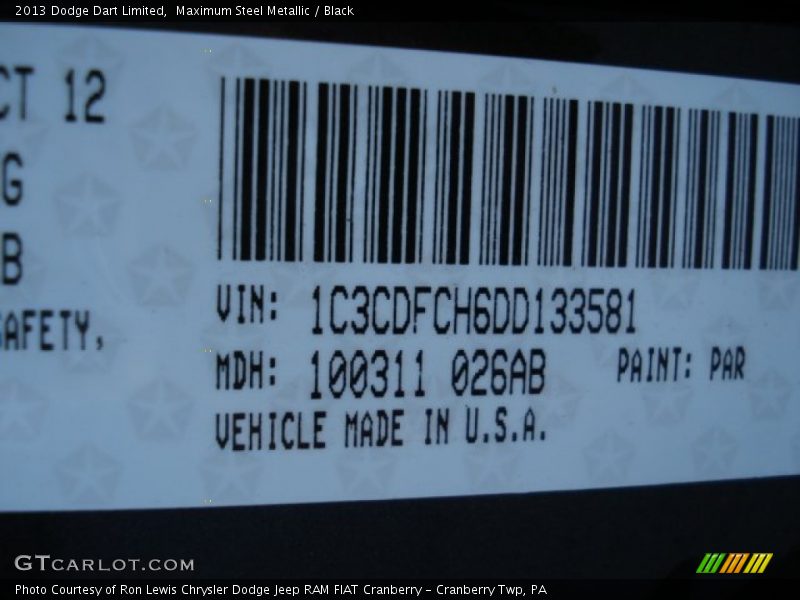 Maximum Steel Metallic / Black 2013 Dodge Dart Limited