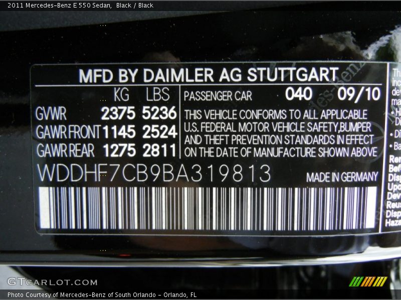 Black / Black 2011 Mercedes-Benz E 550 Sedan