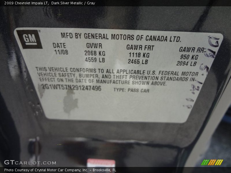 Dark Silver Metallic / Gray 2009 Chevrolet Impala LT