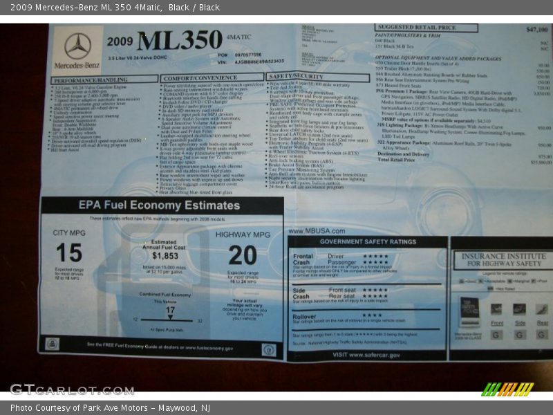 Black / Black 2009 Mercedes-Benz ML 350 4Matic