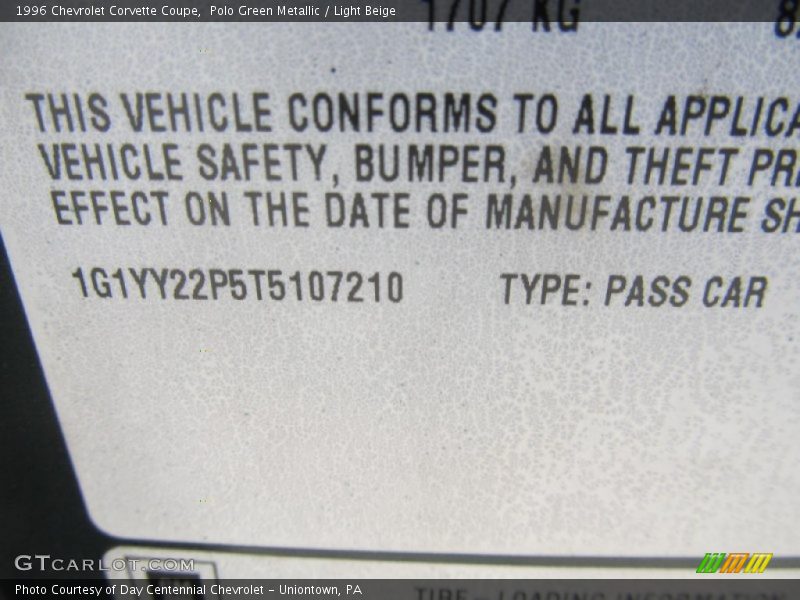 Polo Green Metallic / Light Beige 1996 Chevrolet Corvette Coupe