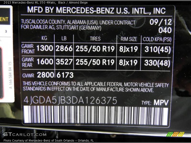 Black / Almond Beige 2013 Mercedes-Benz ML 350 4Matic