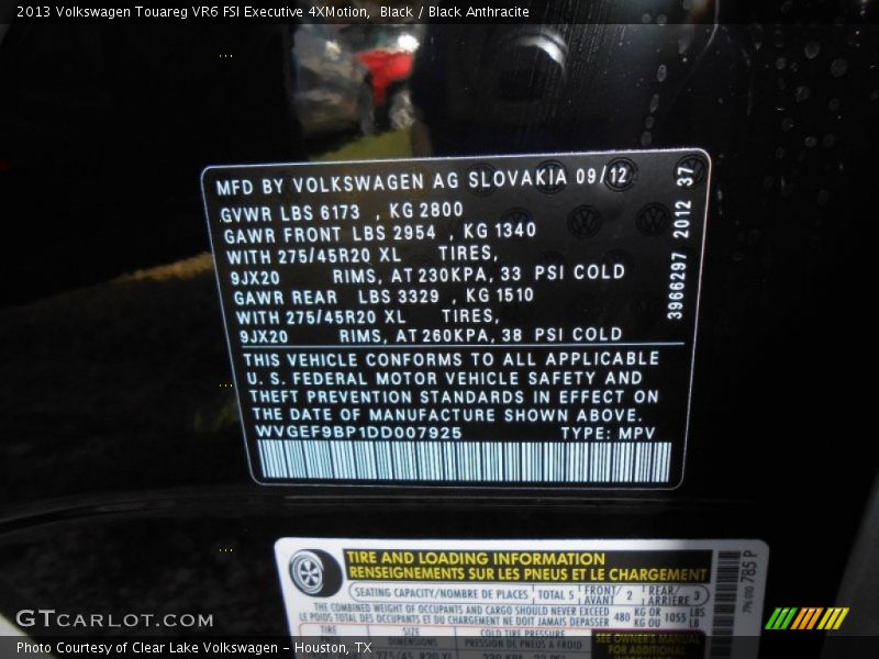 Black / Black Anthracite 2013 Volkswagen Touareg VR6 FSI Executive 4XMotion