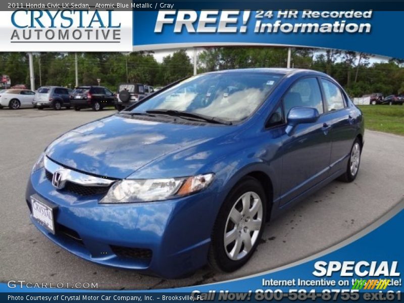 Atomic Blue Metallic / Gray 2011 Honda Civic LX Sedan