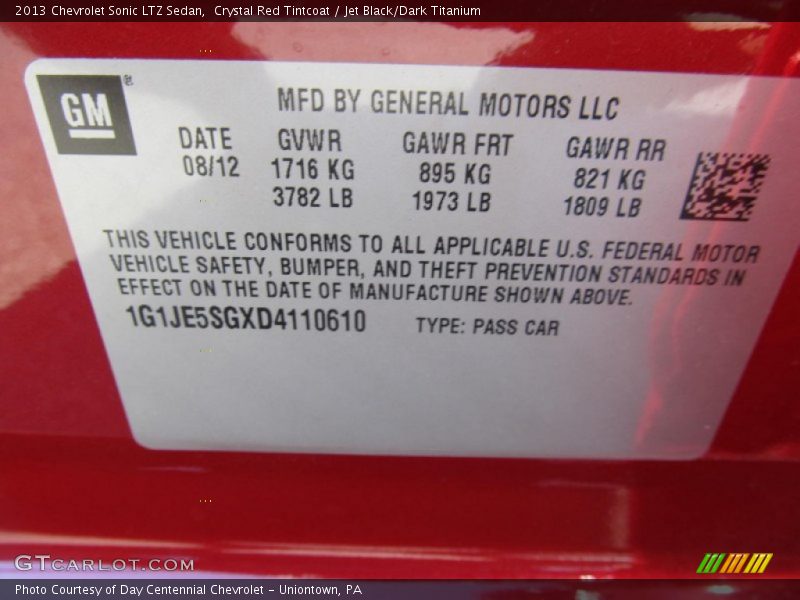 Crystal Red Tintcoat / Jet Black/Dark Titanium 2013 Chevrolet Sonic LTZ Sedan