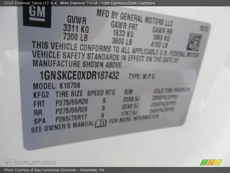 White Diamond Tricoat / Light Cashmere/Dark Cashmere 2013 Chevrolet Tahoe LTZ 4x4