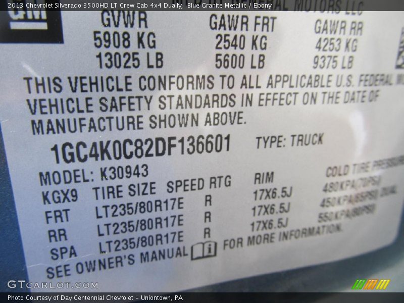 Blue Granite Metallic / Ebony 2013 Chevrolet Silverado 3500HD LT Crew Cab 4x4 Dually