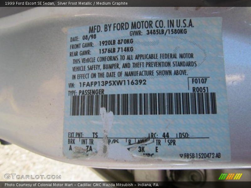 Silver Frost Metallic / Medium Graphite 1999 Ford Escort SE Sedan