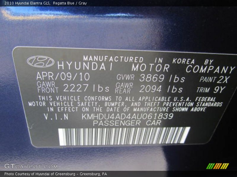 Regatta Blue / Gray 2010 Hyundai Elantra GLS
