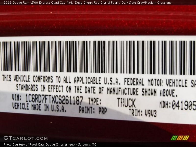 2012 Ram 1500 Express Quad Cab 4x4 Deep Cherry Red Crystal Pearl Color Code PRP
