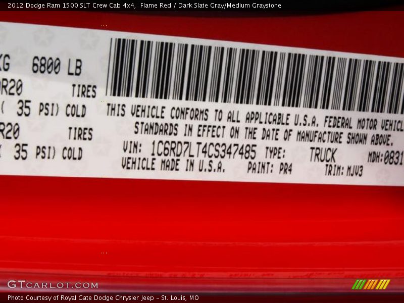 Flame Red / Dark Slate Gray/Medium Graystone 2012 Dodge Ram 1500 SLT Crew Cab 4x4