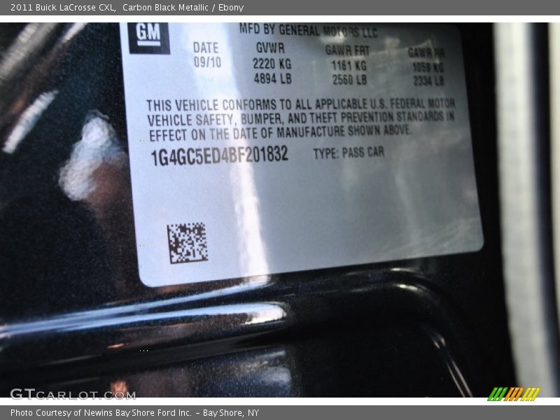 Carbon Black Metallic / Ebony 2011 Buick LaCrosse CXL
