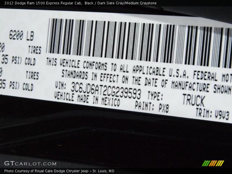 Black / Dark Slate Gray/Medium Graystone 2012 Dodge Ram 1500 Express Regular Cab