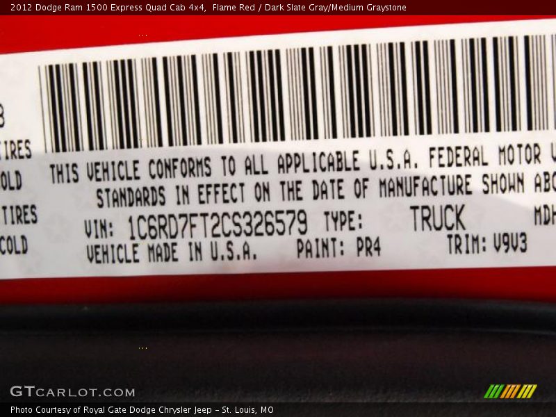 2012 Ram 1500 Express Quad Cab 4x4 Flame Red Color Code PR4