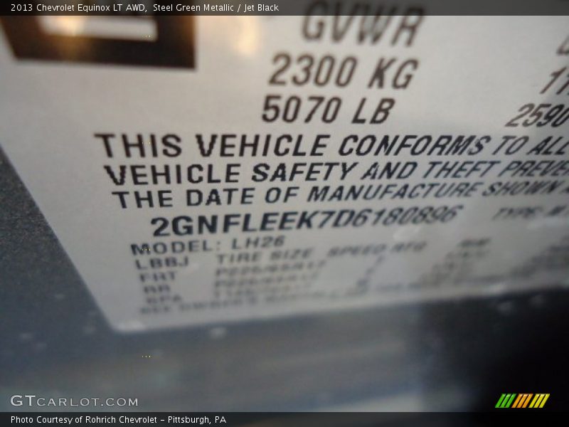 Steel Green Metallic / Jet Black 2013 Chevrolet Equinox LT AWD