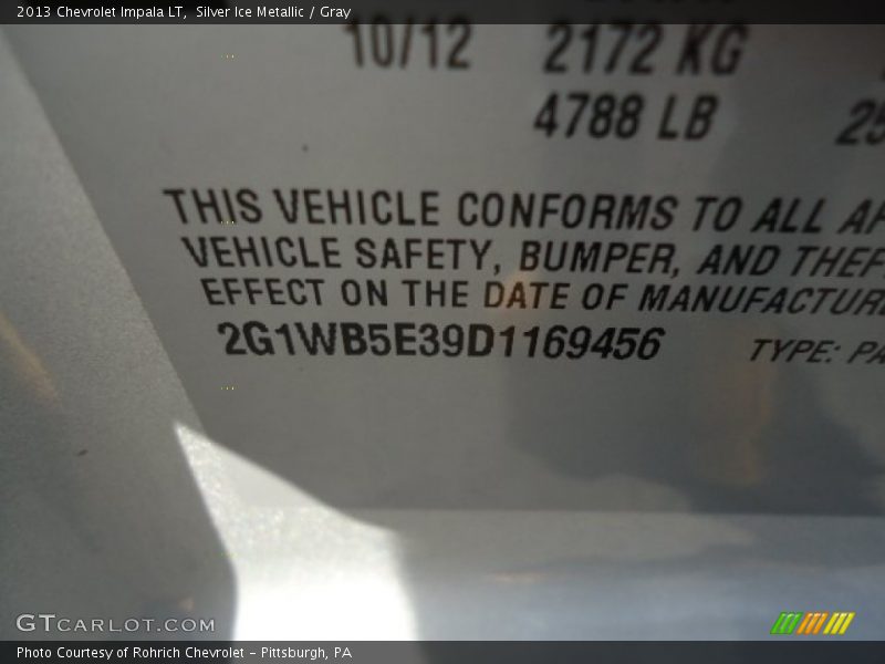 Silver Ice Metallic / Gray 2013 Chevrolet Impala LT