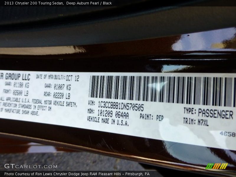 Deep Auburn Pearl / Black 2013 Chrysler 200 Touring Sedan