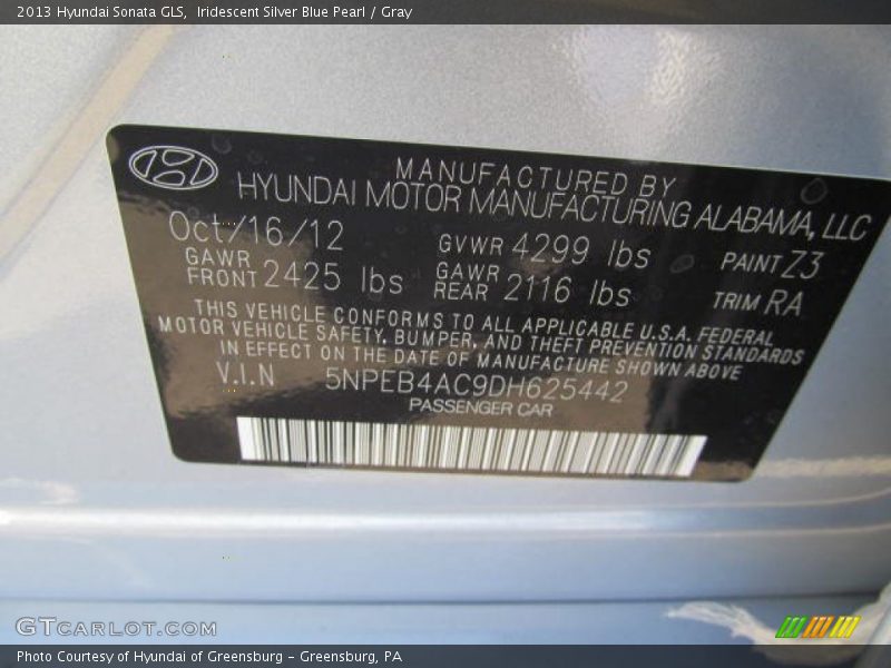 Iridescent Silver Blue Pearl / Gray 2013 Hyundai Sonata GLS