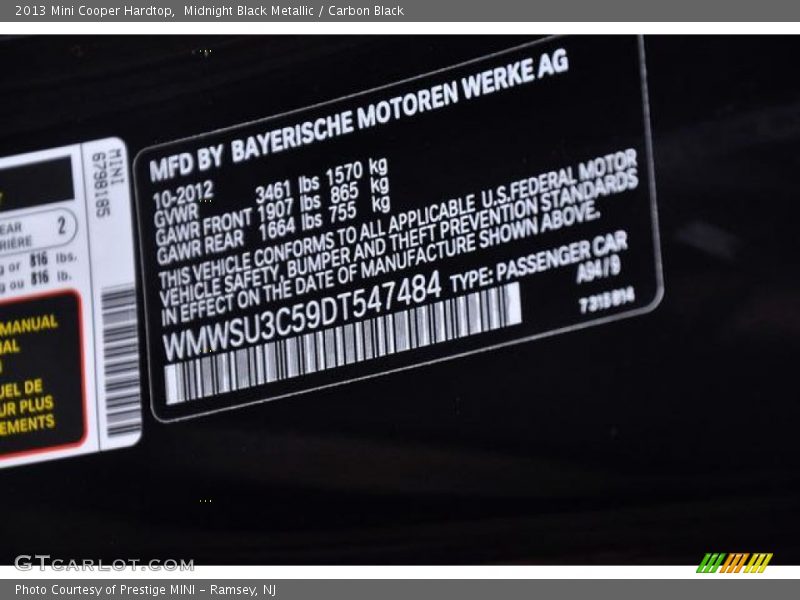 Midnight Black Metallic / Carbon Black 2013 Mini Cooper Hardtop