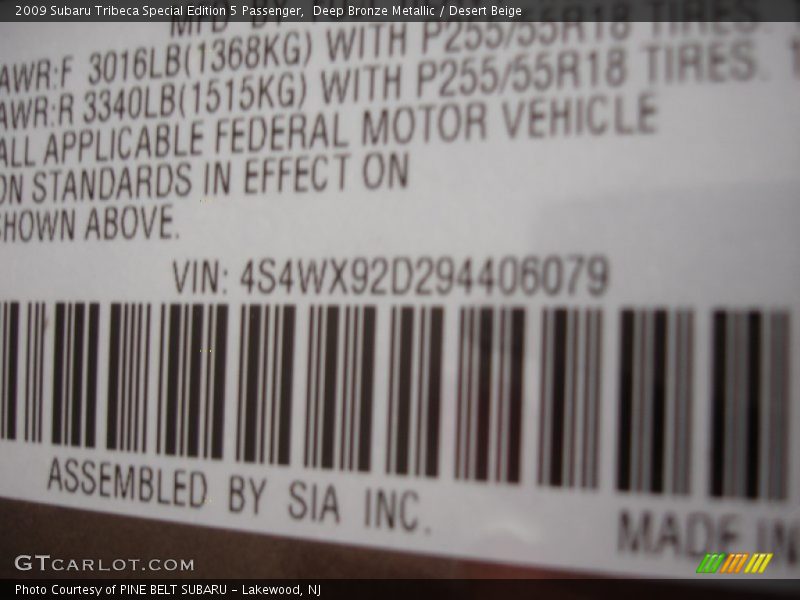 Deep Bronze Metallic / Desert Beige 2009 Subaru Tribeca Special Edition 5 Passenger