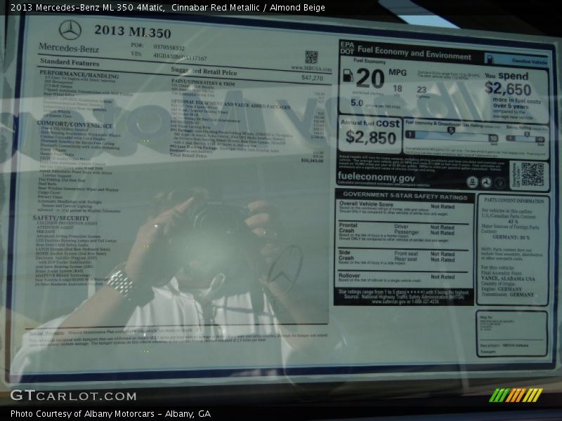  2013 ML 350 4Matic Window Sticker