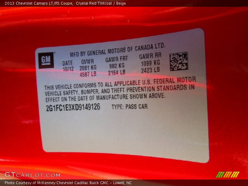 Crystal Red Tintcoat / Beige 2013 Chevrolet Camaro LT/RS Coupe