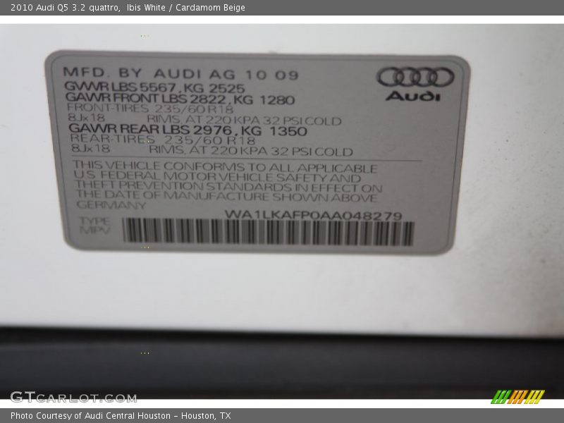 Ibis White / Cardamom Beige 2010 Audi Q5 3.2 quattro