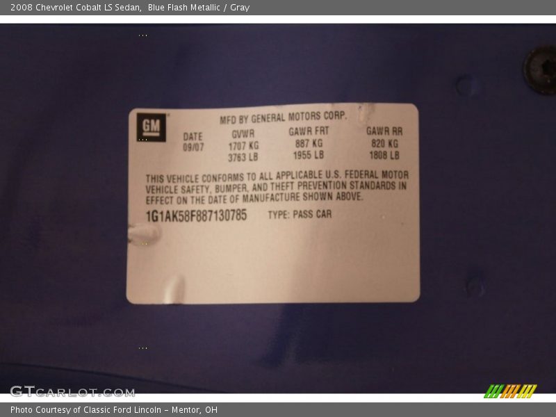 Blue Flash Metallic / Gray 2008 Chevrolet Cobalt LS Sedan