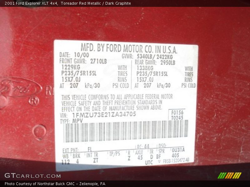 2001 Explorer XLT 4x4 Toreador Red Metallic Color Code FL