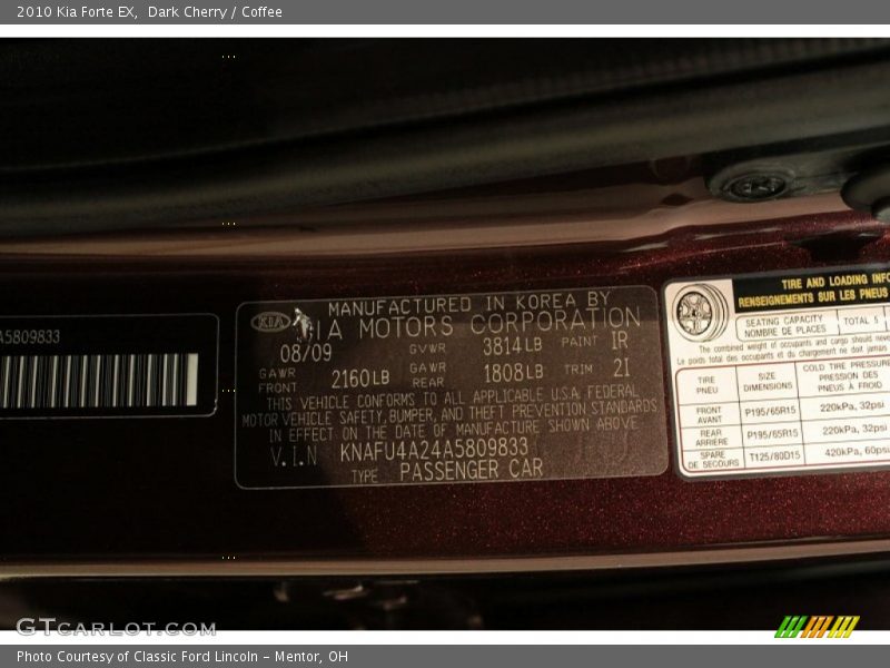 2010 Forte EX Dark Cherry Color Code IR