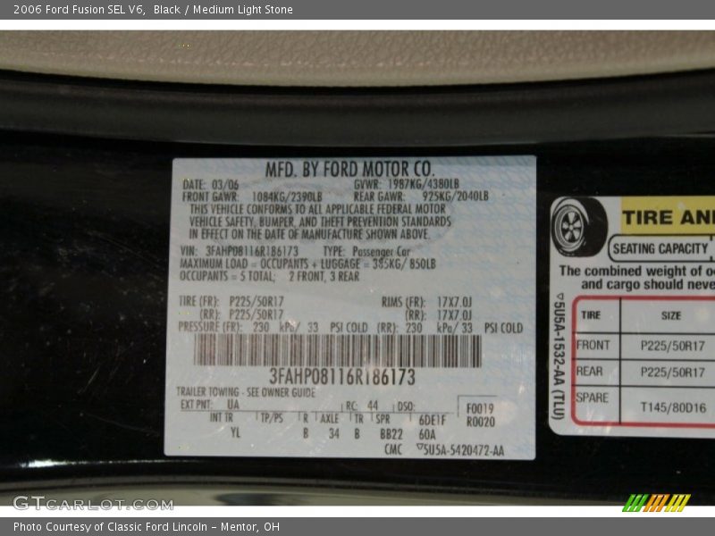 Black / Medium Light Stone 2006 Ford Fusion SEL V6