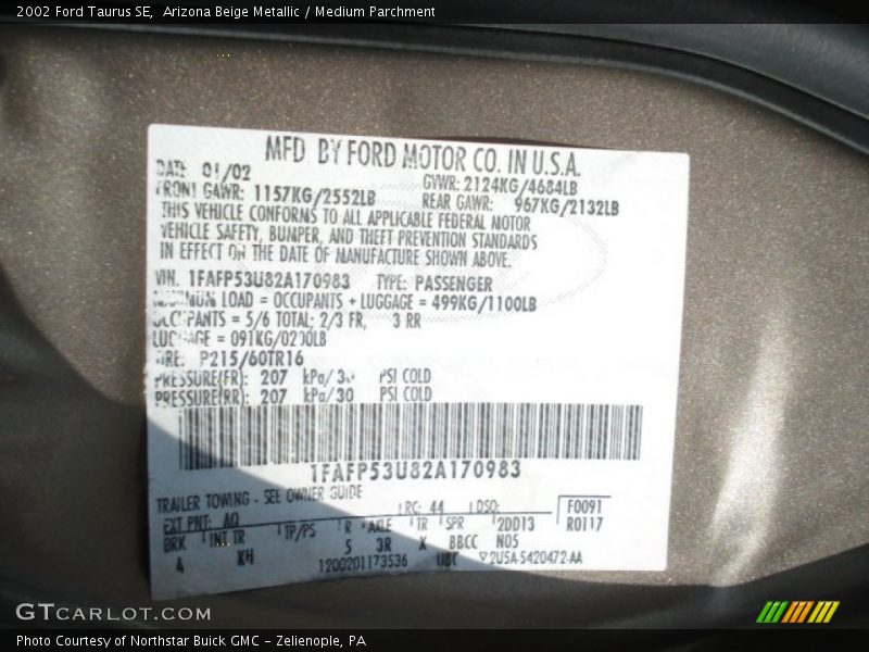 Arizona Beige Metallic / Medium Parchment 2002 Ford Taurus SE