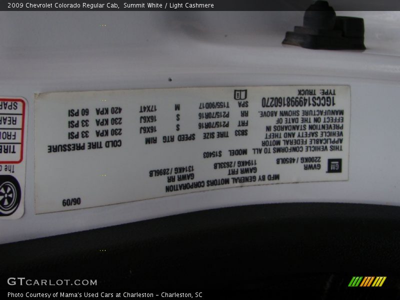 Summit White / Light Cashmere 2009 Chevrolet Colorado Regular Cab