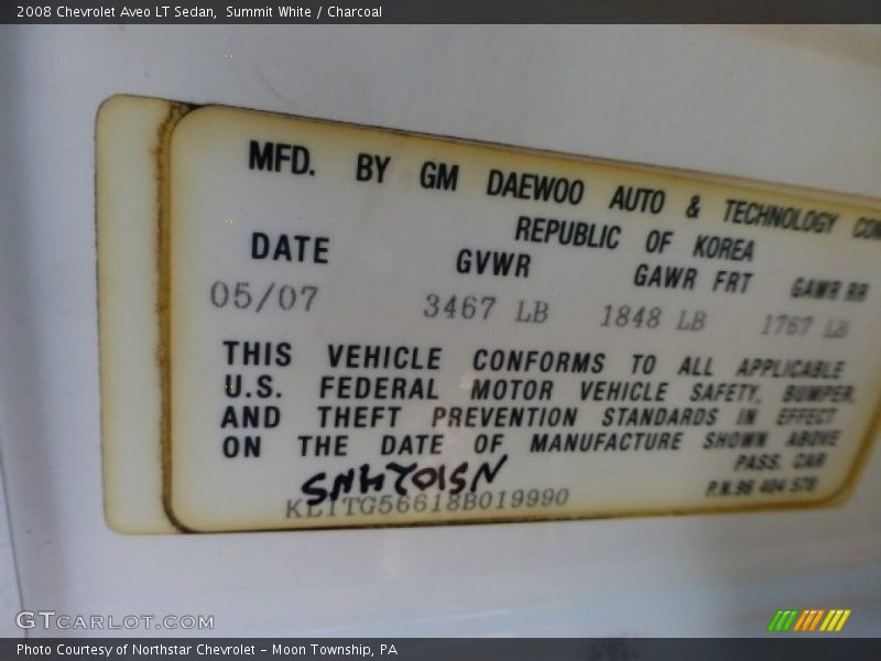 Summit White / Charcoal 2008 Chevrolet Aveo LT Sedan
