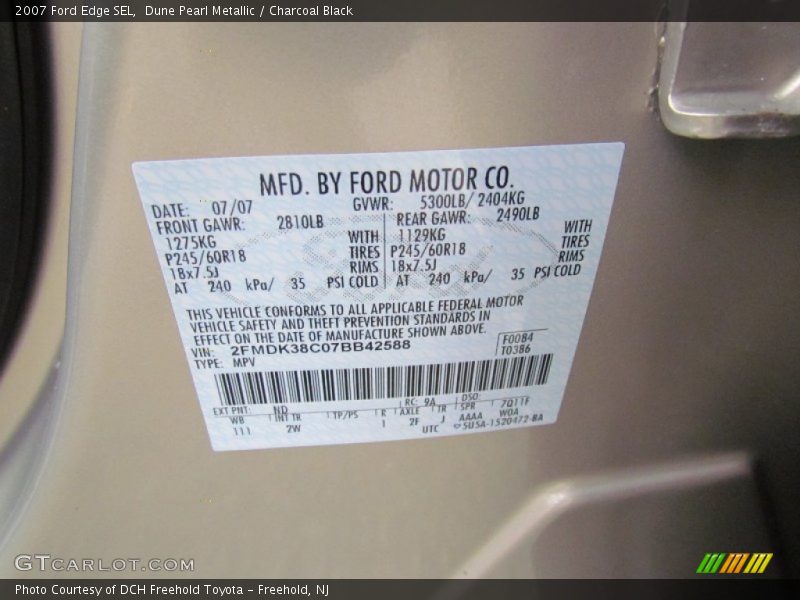 Dune Pearl Metallic / Charcoal Black 2007 Ford Edge SEL