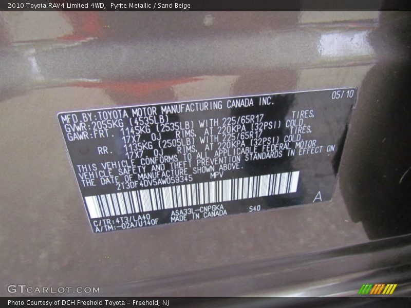 Pyrite Metallic / Sand Beige 2010 Toyota RAV4 Limited 4WD