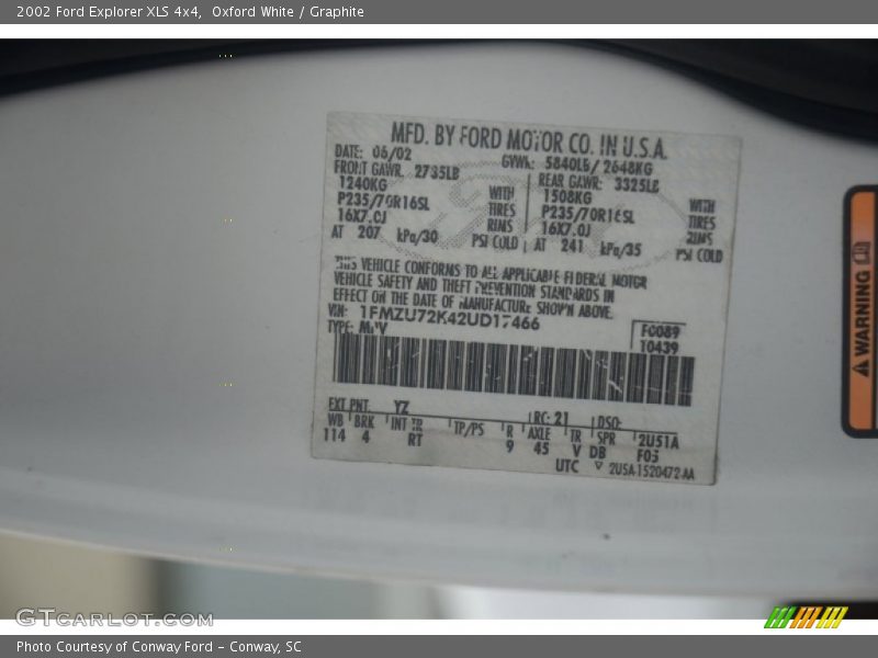 Oxford White / Graphite 2002 Ford Explorer XLS 4x4
