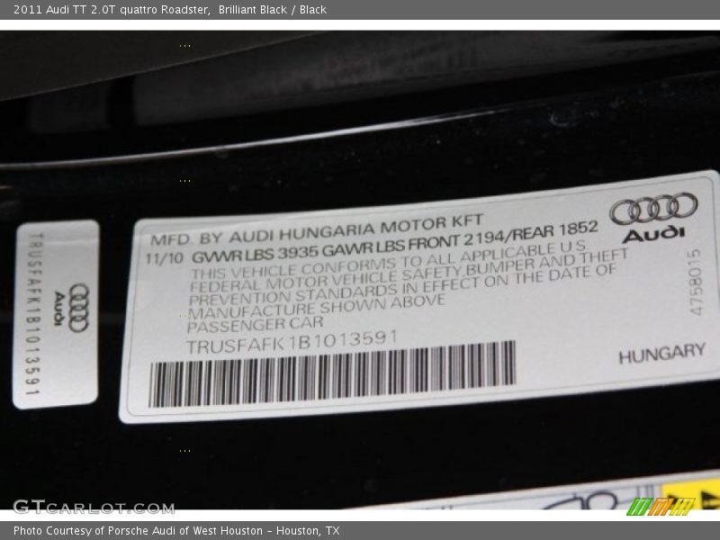 Brilliant Black / Black 2011 Audi TT 2.0T quattro Roadster