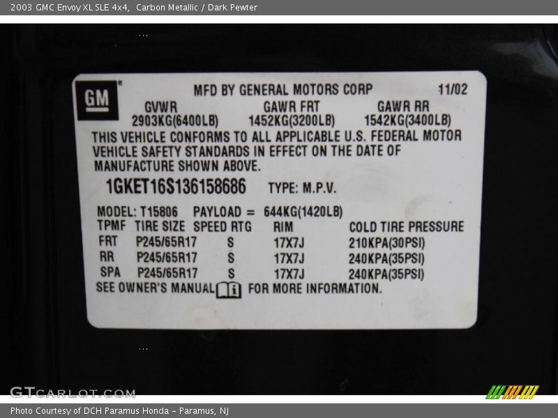 Carbon Metallic / Dark Pewter 2003 GMC Envoy XL SLE 4x4