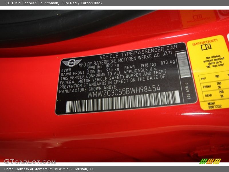 Pure Red / Carbon Black 2011 Mini Cooper S Countryman