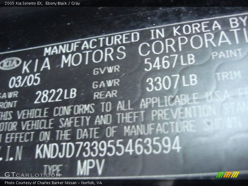 Ebony Black / Gray 2005 Kia Sorento EX