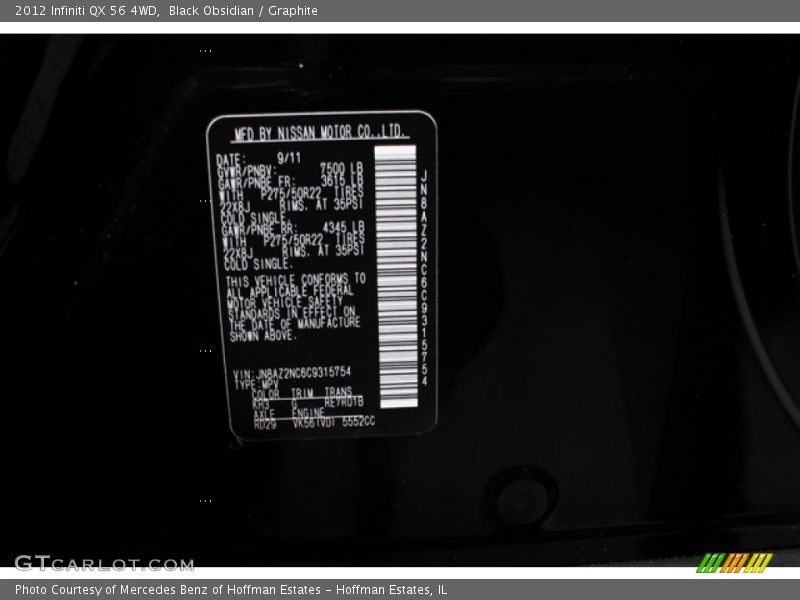 Black Obsidian / Graphite 2012 Infiniti QX 56 4WD