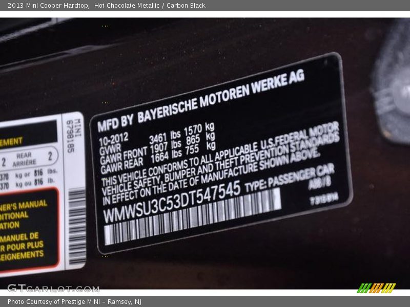 Hot Chocolate Metallic / Carbon Black 2013 Mini Cooper Hardtop
