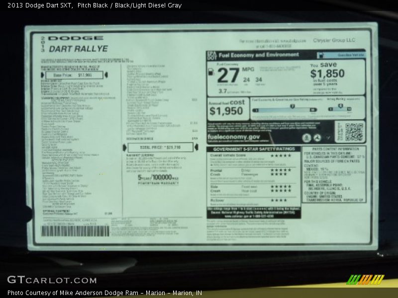 Pitch Black / Black/Light Diesel Gray 2013 Dodge Dart SXT