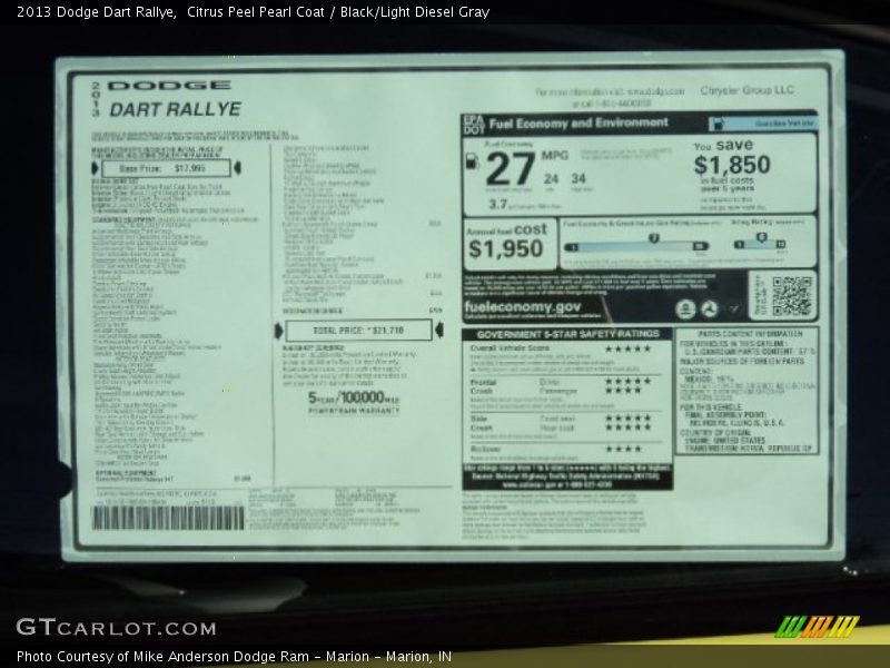 Citrus Peel Pearl Coat / Black/Light Diesel Gray 2013 Dodge Dart Rallye