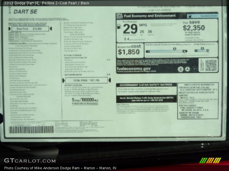 Redline 2-Coat Pearl / Black 2013 Dodge Dart SE