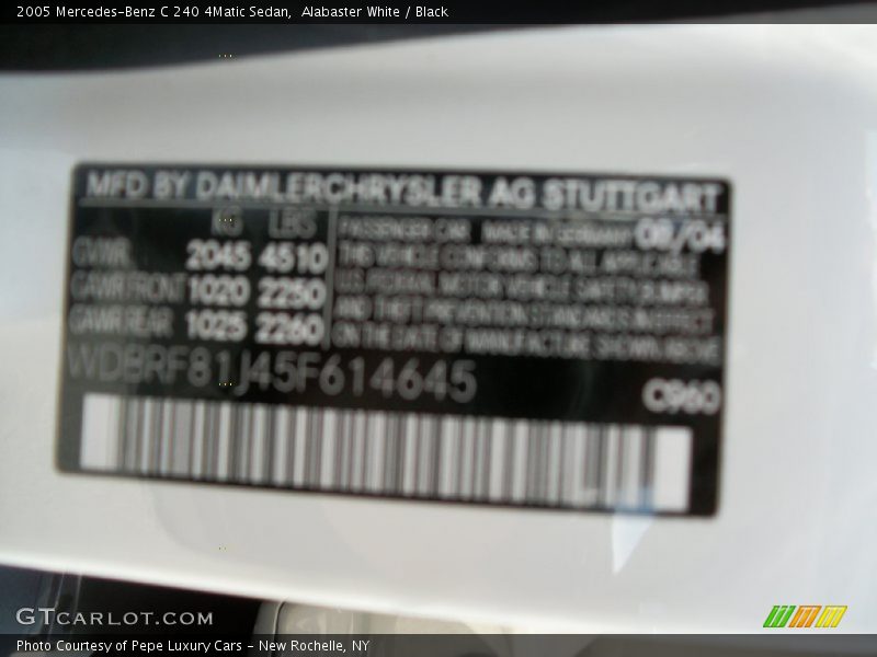 Alabaster White / Black 2005 Mercedes-Benz C 240 4Matic Sedan