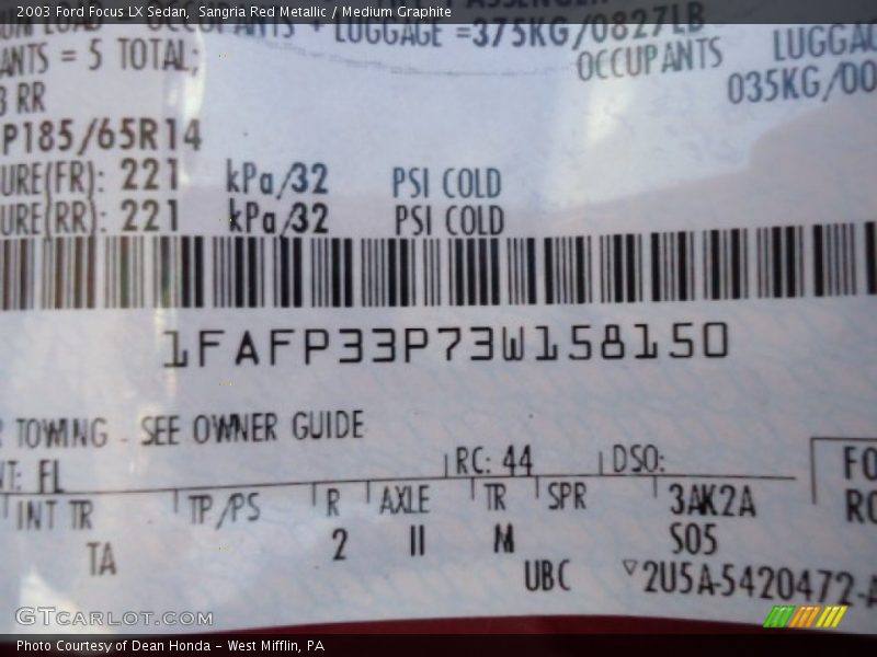 Sangria Red Metallic / Medium Graphite 2003 Ford Focus LX Sedan